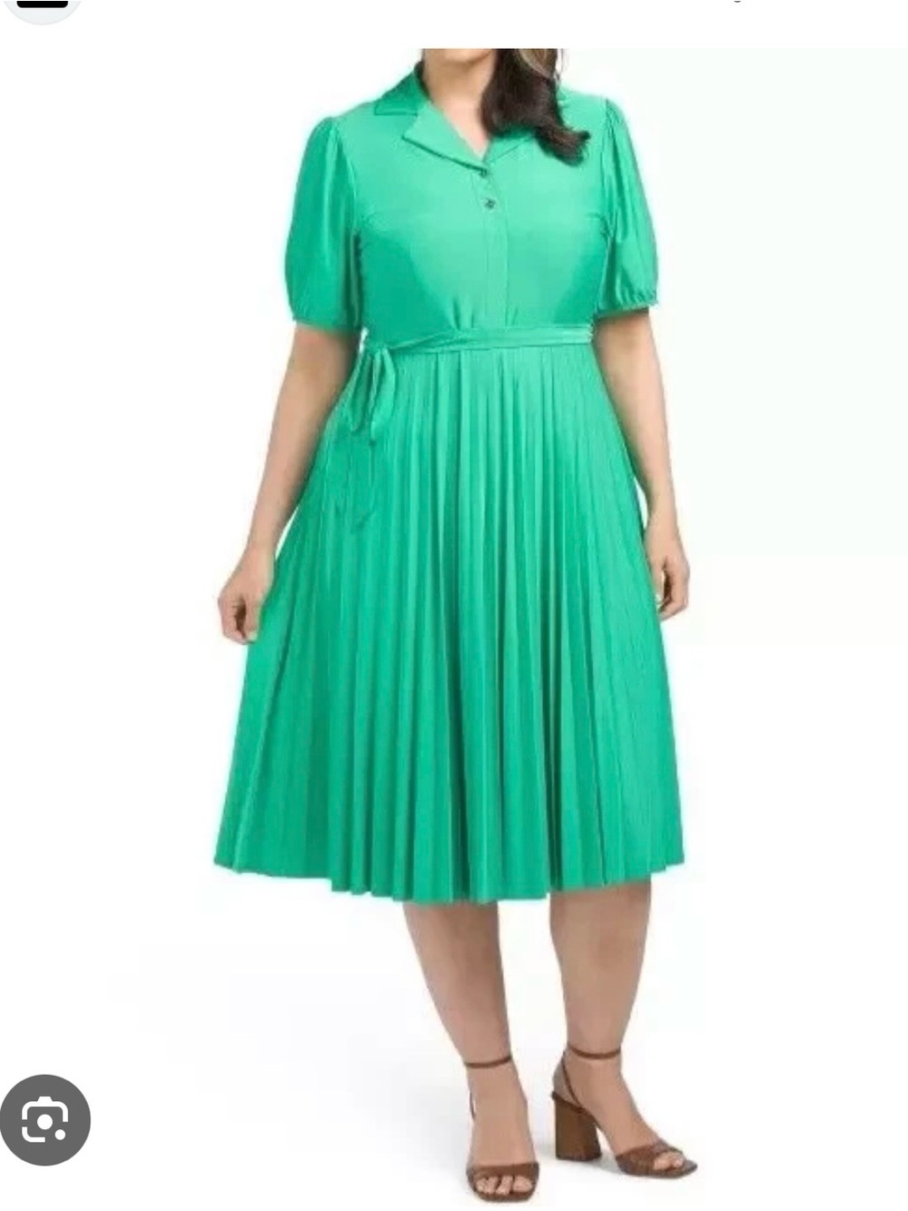 Size 18, Elegant Green Belted with Pleats Shirt Dress